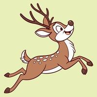 Cheerful cartoon deer running with antlers and white spots vector
