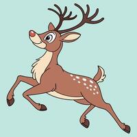 A cheerful reindeer jumping with a red nose. vector