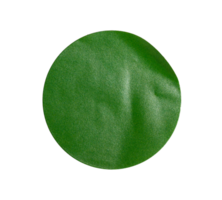 Crumpled green round sticker paper blank cutout with transparent background, creating a textured and vibrant visual element png