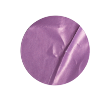 Crumpled purple round sticker paper with transparent background, creating a textured and vibrant visual element png