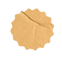 Recycled crumpled sticker paper cardboard price tag sticker with copy space, featuring a transparent background for easy integration designs png