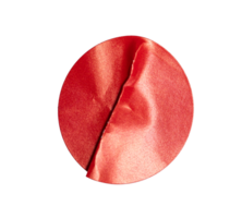 Crumpled red round sticker paper blank with transparent background, creating a textured and vibrant visual element cutout png