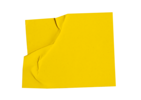 Blank crumpled yellow sticker dented paper note paper with transparent background, providing copy space for text design elements png