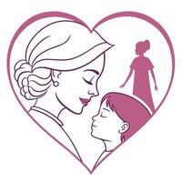 Mother and child in heart shape with silhouette of a girl vector