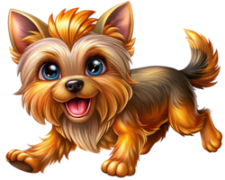Cute Yorkshire Terrier mid-stride in a playful run in transparent background png
