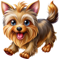 Playful Yorkshire Terrier caught in action mid-run in transparent background png