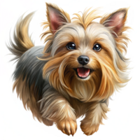 Yorkshire Terrier full of energy and enthusiasm while running in transparent background png