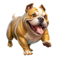 Bulldog happily running with a bright expression in transparent background png