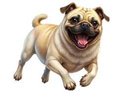 Pug Mid-Sprint with a Joyful Look in Transparent Background png