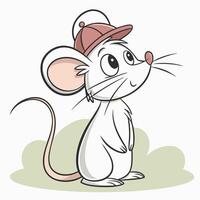 Adorable Cartoon Mouse in Cap Cute White Rodent Illustration Pastel Colors. vector