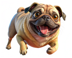 Pug Mid-Run with a Big Smile in Transparent Background png