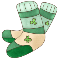 Green and white striped socks with a tiny clover pattern png