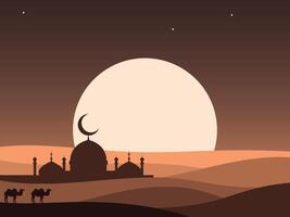 islamic background with moon and camels vector