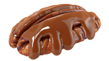 A pecan nut with chocolate drizzle on it png