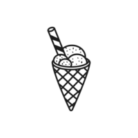 Ice Cream Cone with Scoops and Straw Icon outline illustration png