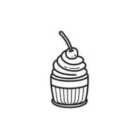 Cupcake Delight with Cherry on Top Outline Illustration png