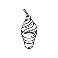 Minimalist Line Art of an Ice Cream Cone Dessert with Cherry png