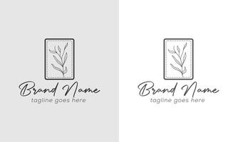 Elegant Botanical Logo Design with Rectangle Frame and Script Typography vector