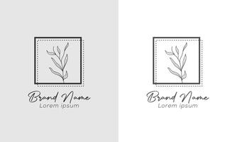 Elegant Botanical Logo Design with Square Frame and Leaf Illustration vector
