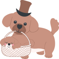 Father's Day Dog Dad and Baby A father dog carries a basket of puppies Illustration in Cute Cartoon Flat Design png
