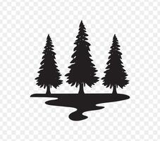 pine trees with lake silhouette art design, illustration vector