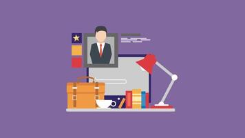 Office Desk Elements 2D Motion Graphics video