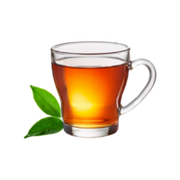 Realistic glass cup of tea with tea leaf on transparent background png