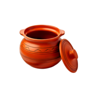 Earthen pot for cook with open lid on transparent background png