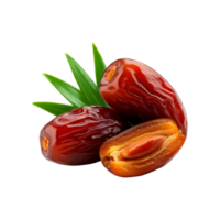 Ripe dates fruit with slice and leaf on transparent background png