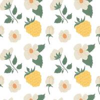 Yellow raspberry floral pattern featuring yellow and white elements on a clean background vector