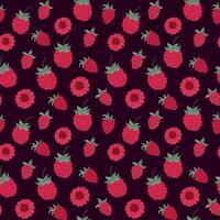Colorful raspberry and floral pattern on dark background ideal for fabric and wallpaper design vector