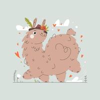 Cute llama with flowers and hearts on the background vector