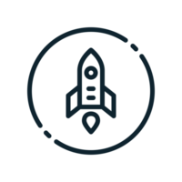 Design Illustration graphic of mini rocket icon with line style. Suitable for UI, mobile design, web design, etc. Transparent background. png