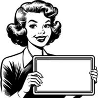 Minimalist of Retro Woman Holding an Empty Sign vector