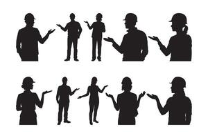 WebSilhouettes of construction workers presenting or pointing in different poses vector