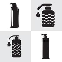 Set of pump bottles for liquid soap, shampoo, or body wash in black and white vector