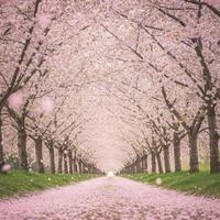 Cherry blossom tree path in the park photo