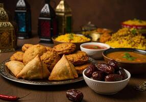 A table with various dishes of food photo