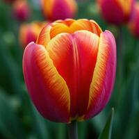A close up of a red and yellow tulip photo