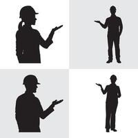 Engineers or construction workers in Silhouette Presenting and Showing vector