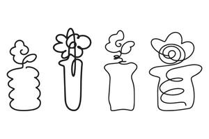 Continuous line various abstract vase with flower hand drawn for art and illustration vector