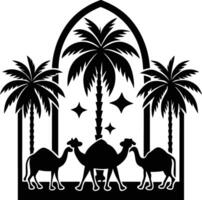 Nomadic Journey Camels in the Moonlit Oasis vector
