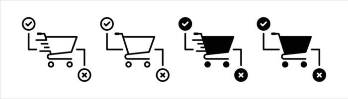 cart icon set. add to cart and remove from cart icon collections, online shopping simple style thin line and flat icon vector