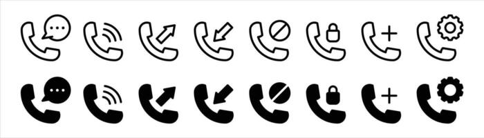 set of phone thin line and silhouette icon. contact us, call sign simple style icon collections vector