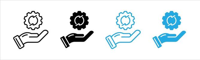 hand holding gear icon set. contain control settings thin line and flat icon vector