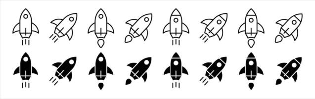 set of rocket thin line icon. launch spaceship, contain startup business symbol sign icon vector