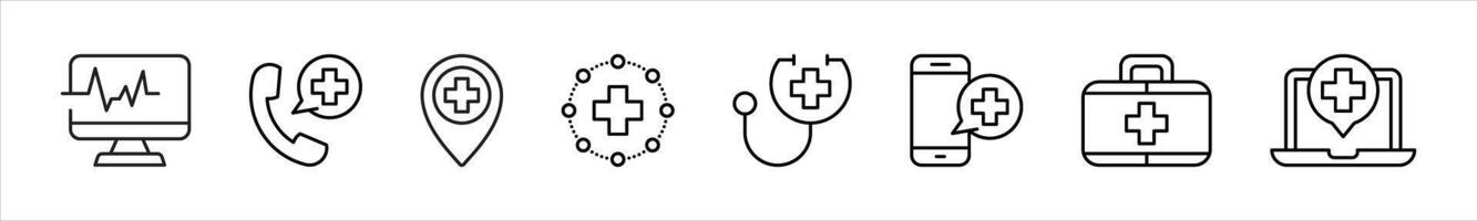 healthcare thin line icon. contain digital healthcare, cardiogram, medicine, online, emergency, checkup, doctor icon collections vector