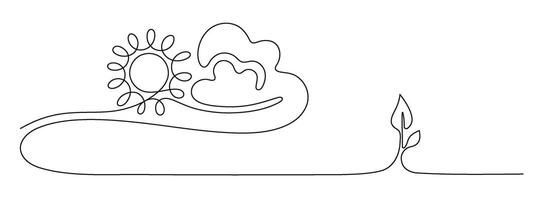 Sun, cloud sign. Single continuous line of sprout vector