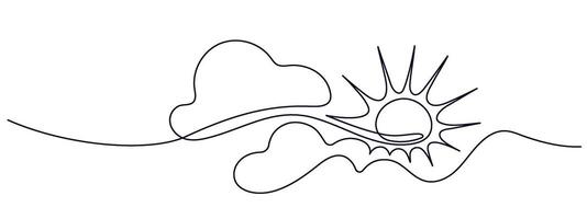 Sun, clouds Continuous line Travel summer concept vector