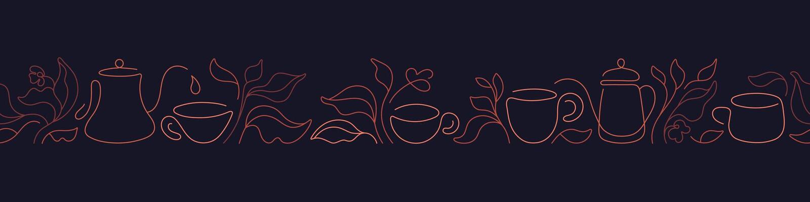 Tea leaf, cup pattern. Line border Design for cafe